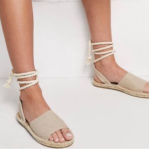 ASOS Design Wide Fit June Rope Tie Espadrilles Sandals in Natural Fabrication